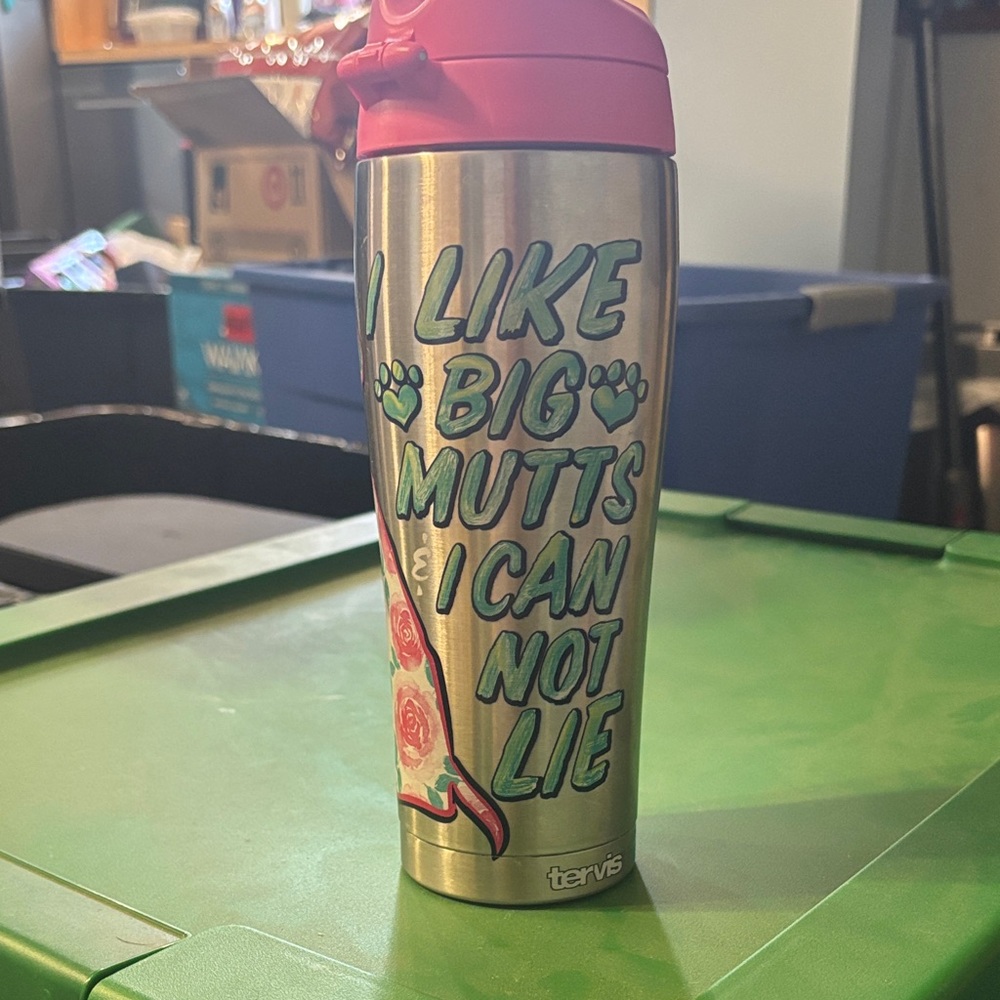 Tervis Stainless Steel Tumbler with Pink Lid and Fun Text